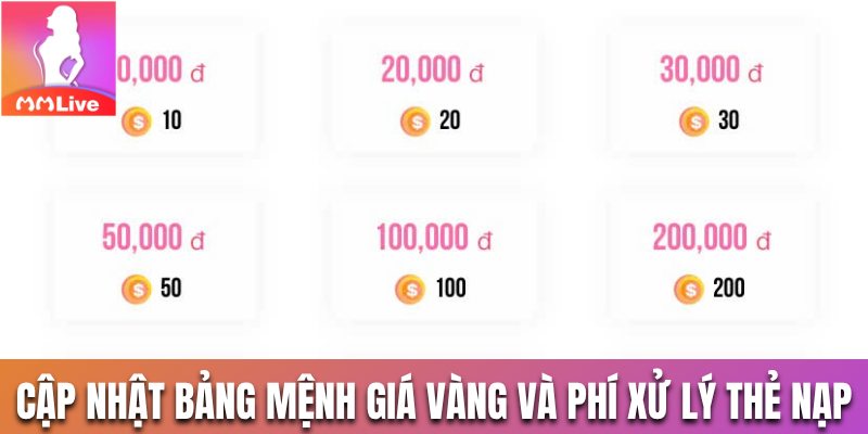 Bảng mệnh giá nạp và phí xử lý tại nền tảng